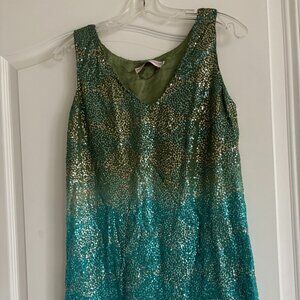 Monique Leshman Sequin Blue and Green Ombre Tank Top